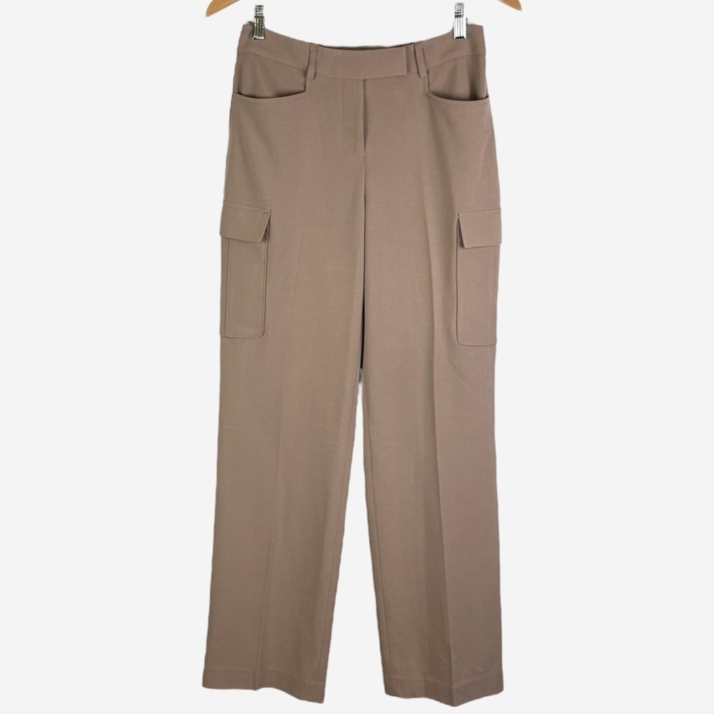 Tahari ASL Tailored Cargo Pants Size 2 Mid Rise Tan Utility Chic Business Casual - Picture 2 of 11
